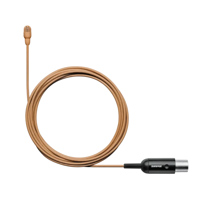 Shure TL47 TwinPlex subminiature lavalier microphone in cocoa color, front view