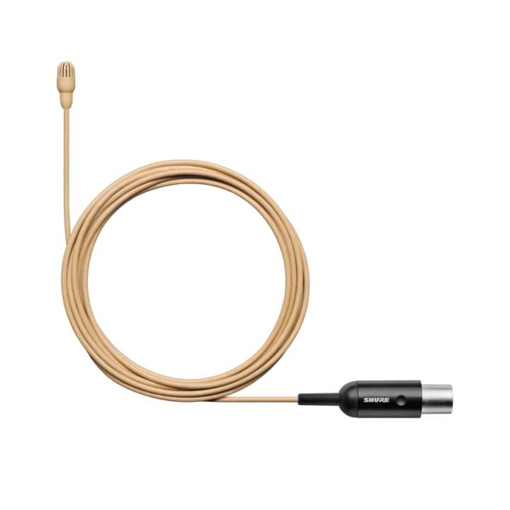 Shure TL47 TwinPlex subminiature lavalier microphone in tan color, front view