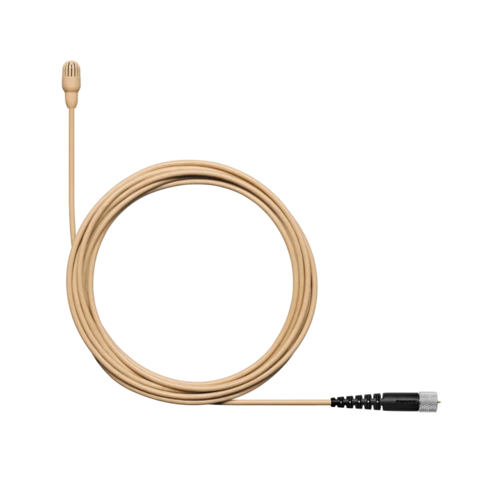 Shure TL47 TwinPlex subminiature lavalier microphone in tan color, front view