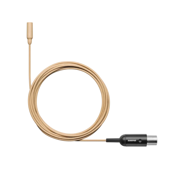 Shure TL48 TwinPlex subminiature lavalier microphone in tan color, front view