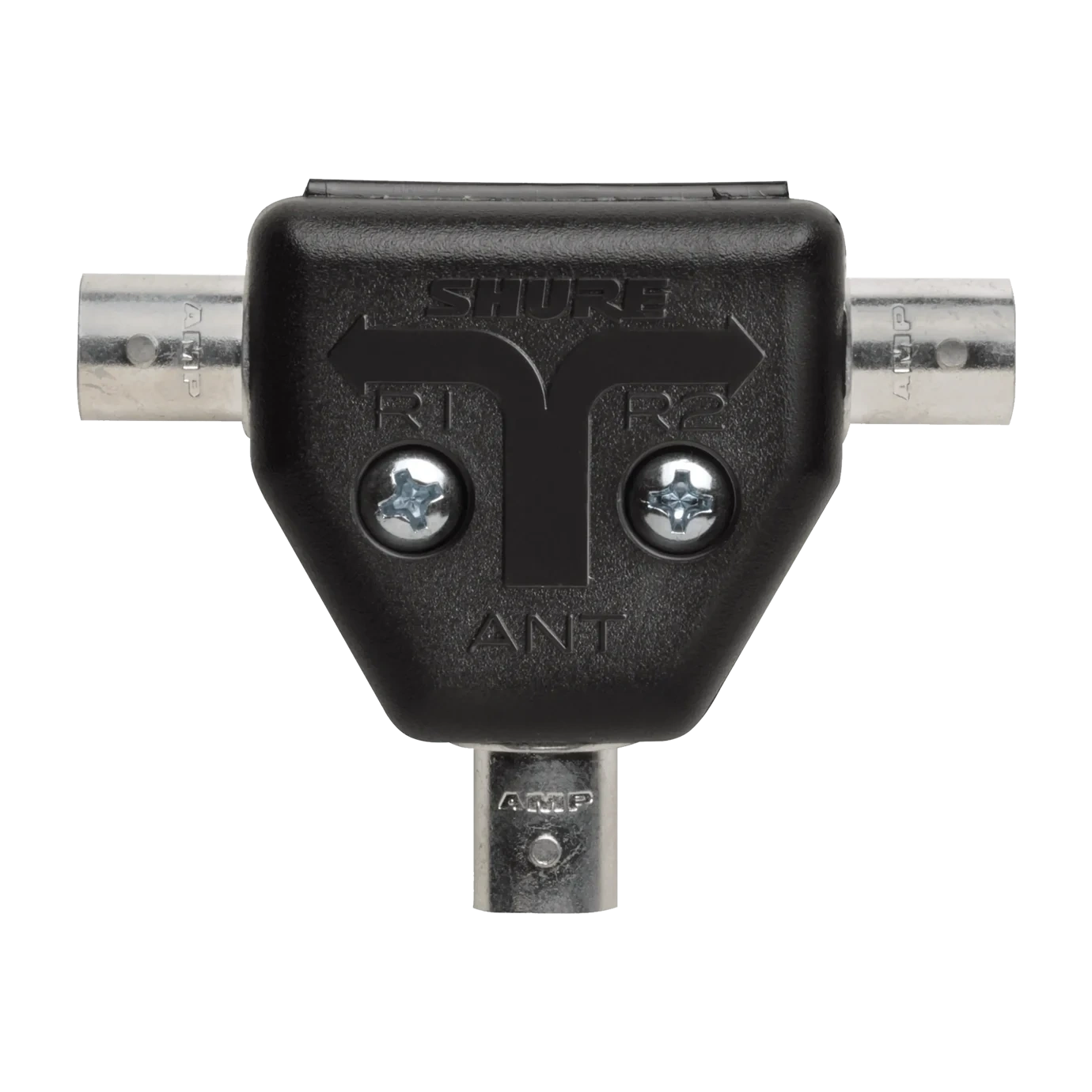 Shure UA221 Passive Antenna Splitter Front View Shure UA221 passive antenna splitter with input and output connectors, front view