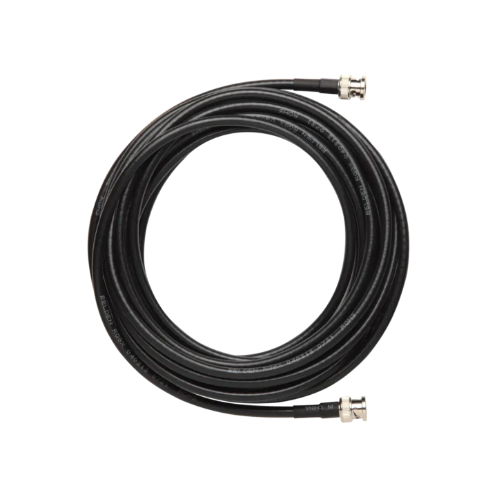 Shure UA825 coaxial cable with connectors displayed on white background