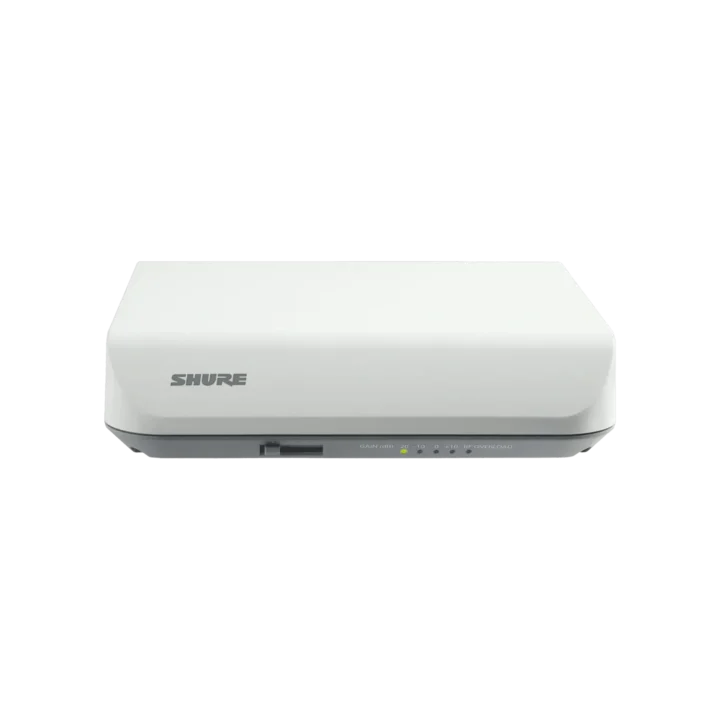 Shure UA864 wideband wall-mounted antenna with mounting bracket and connector detail