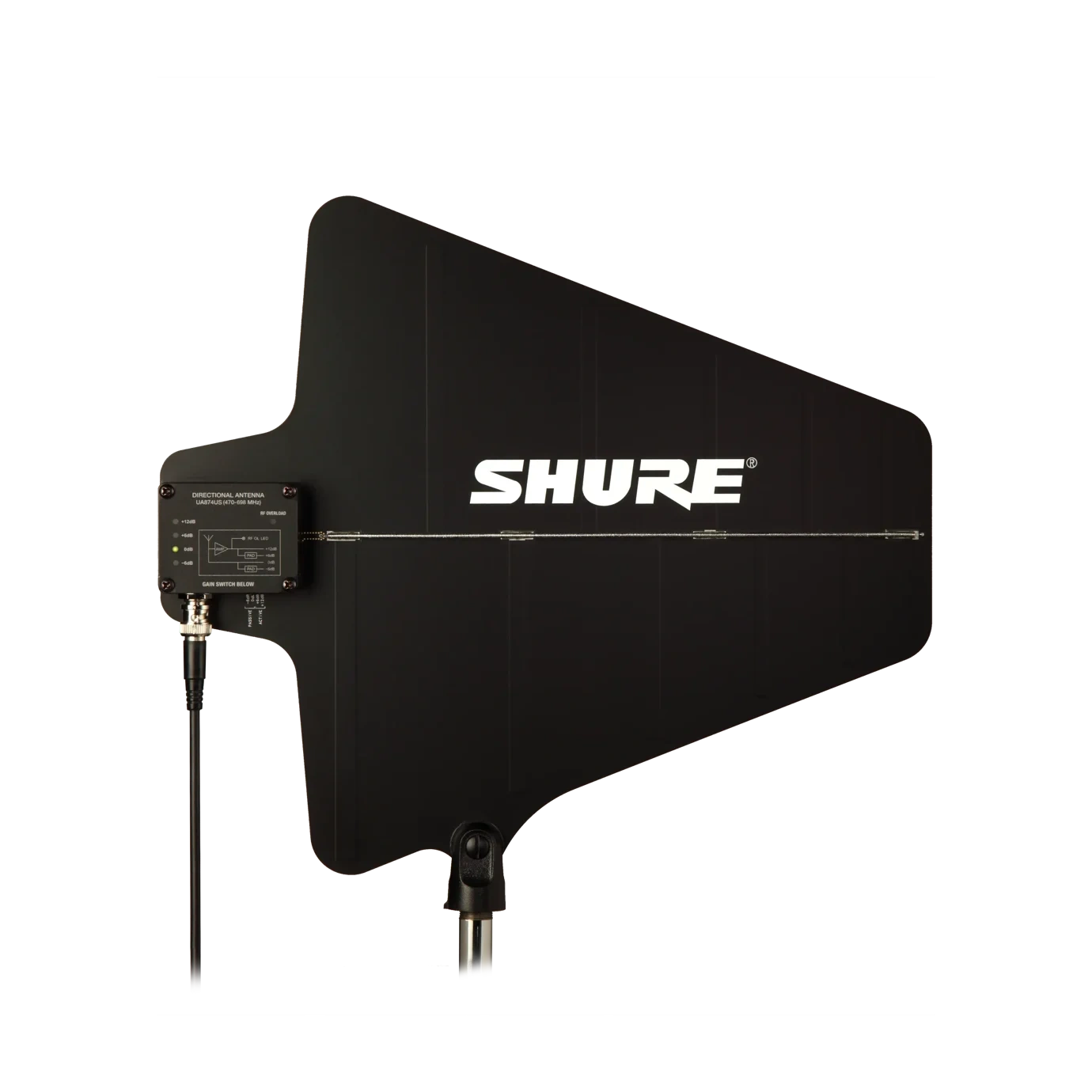 Shure UA874 Active Directional Antenna Front View Shure UA874 active directional antenna with 470-698MHz frequency range, front view showing antenna element