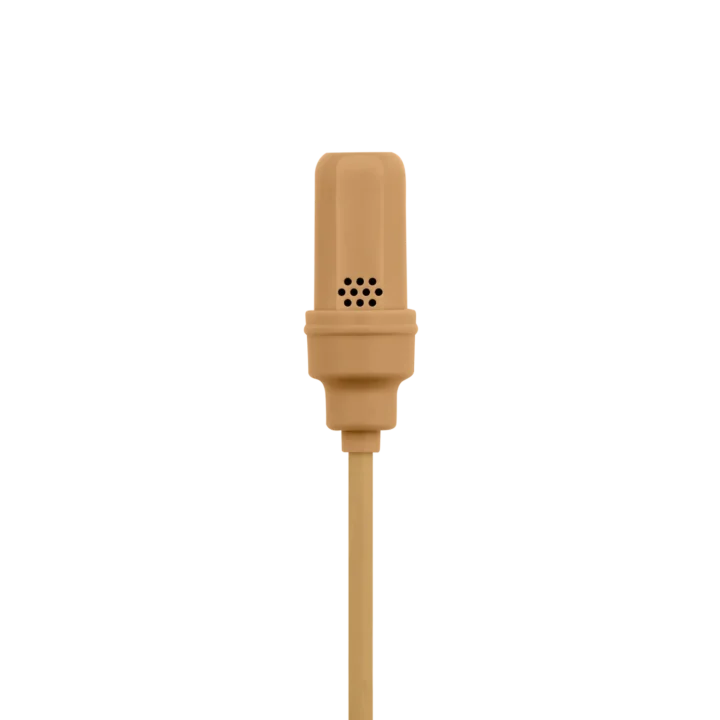Shure UL4 UniPlex cardioid lavalier microphone with LEMO connector in tan color, front view