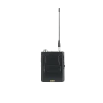 Shure ULXD1 digital bodypack transmitter showing controls, display, and antenna connector detail