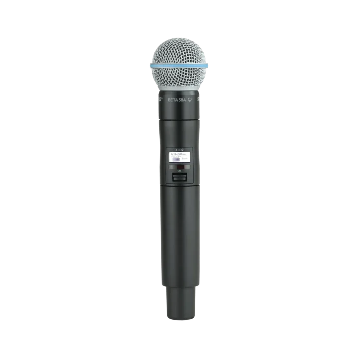 Shure ULXD2 B58 digital handheld wireless microphone transmitter with Beta 58A capsule, front view