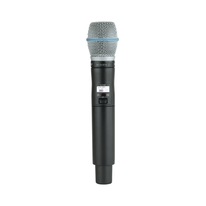 Shure ULXD2 B87A digital handheld wireless microphone transmitter with Beta 87A capsule front view