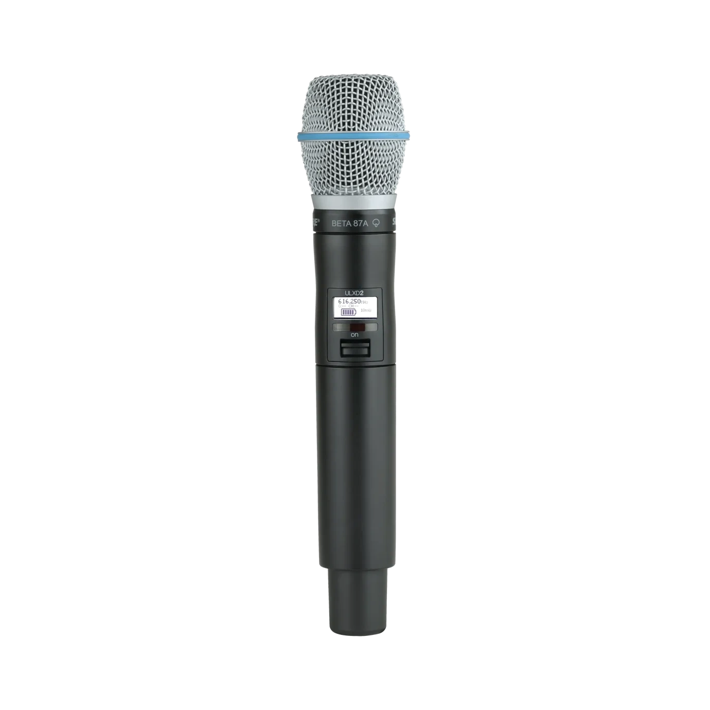 Shure ULXD2 B87A Digital Handheld Wireless Microphone Transmitter Shure ULXD2 B87A digital handheld wireless microphone transmitter with Beta 87A capsule front view