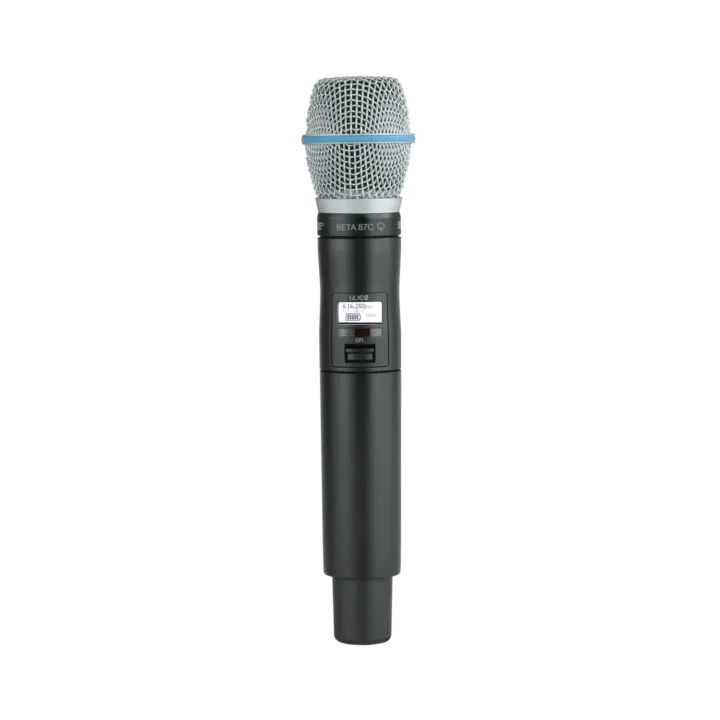 Shure ULXD2 B87C digital handheld wireless microphone transmitter with Beta 87C capsule front view