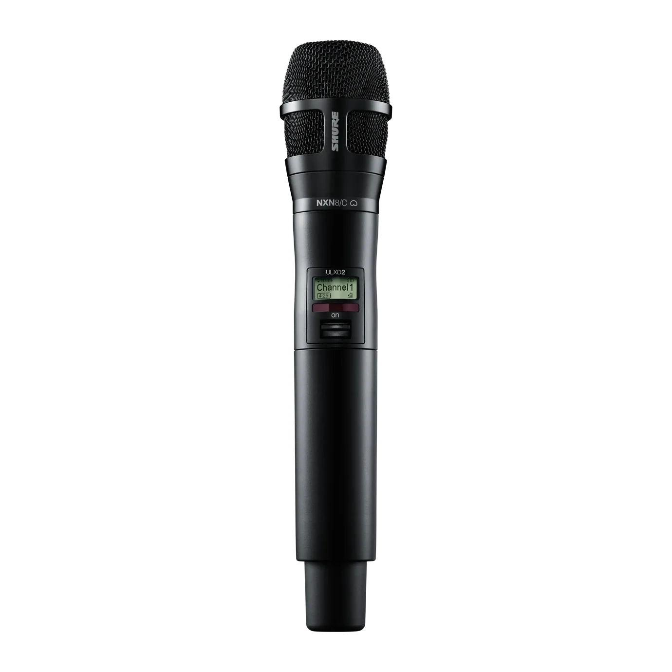 Shure ULXD2 Digital Handheld Transmitter Microphone Shure ULXD2 digital handheld transmitter with Nexadyne 8/C capsule, front view