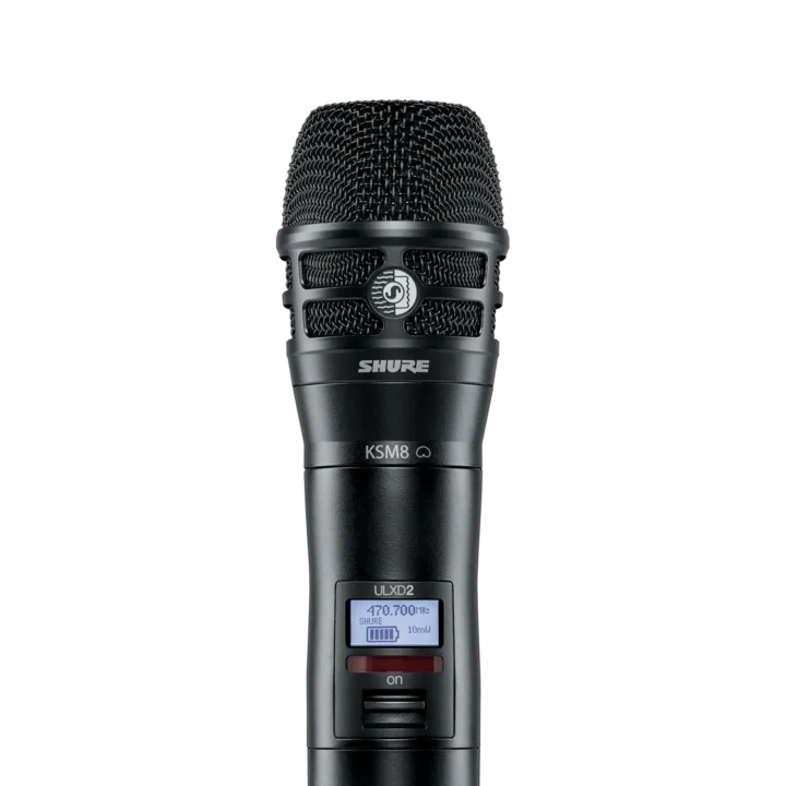 Shure ULXD2/K8 digital handheld wireless microphone transmitter with KSM8 capsule, front view