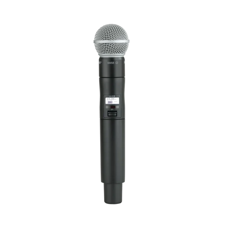 Shure ULXD2 SM58 digital handheld wireless microphone transmitter with capsule, front view