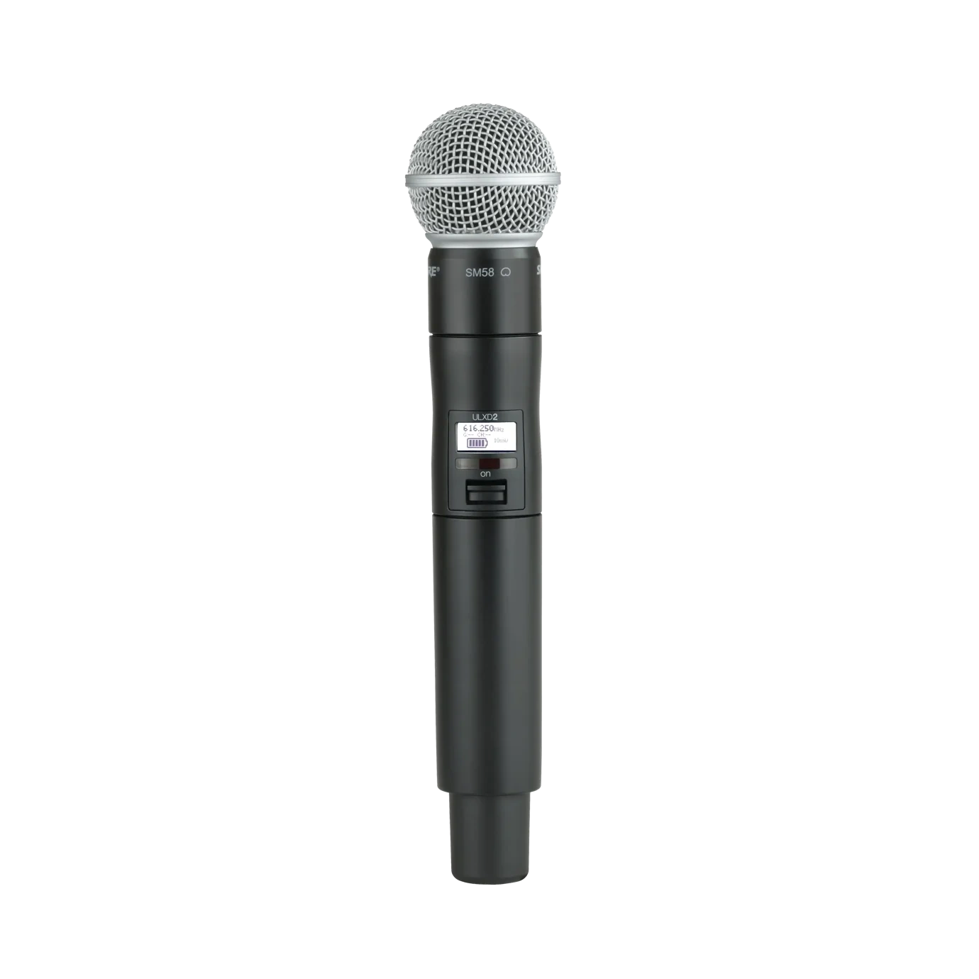 Shure ULXD2 SM58 Digital Wireless Microphone Transmitter Shure ULXD2 SM58 digital handheld wireless microphone transmitter with capsule, front view