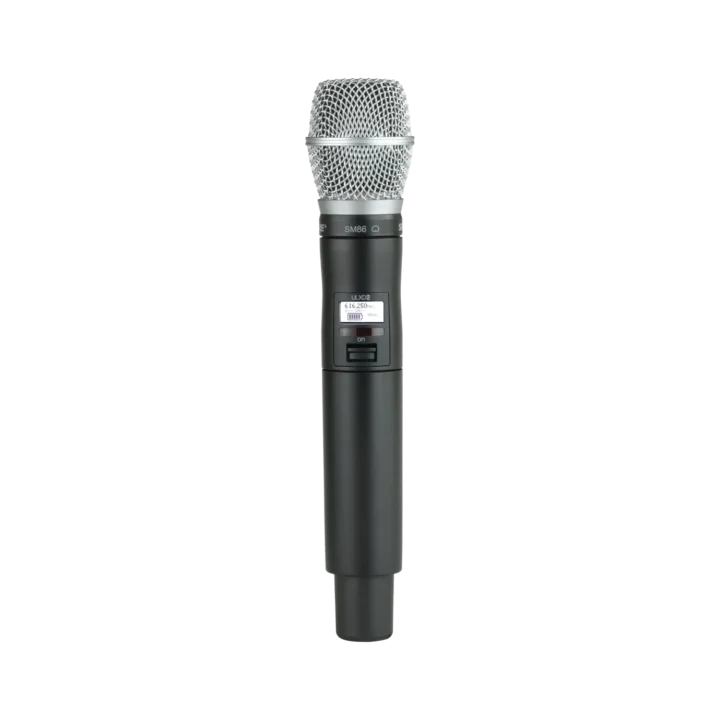 Shure ULXD2 SM86 digital handheld wireless microphone transmitter with capsule, front view