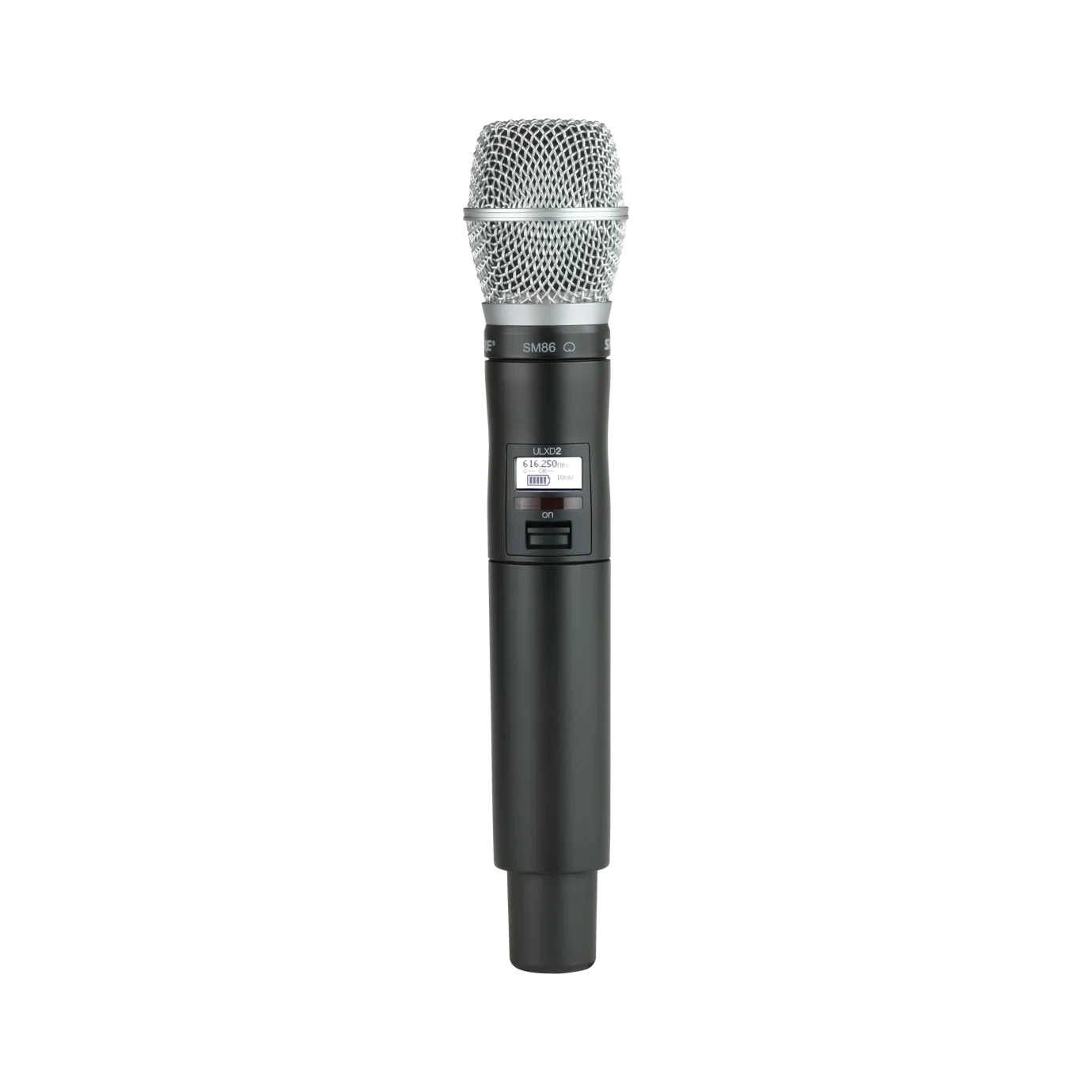 Shure ULXD2 SM86 Digital Handheld Wireless Microphone Transmitter Shure ULXD2 SM86 digital handheld wireless microphone transmitter with capsule, front view