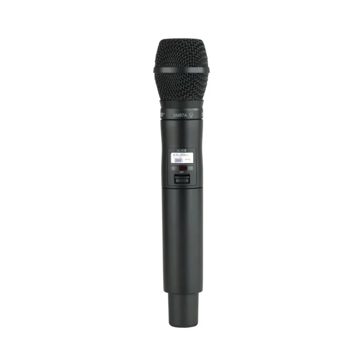 Shure ULXD2 SM87 digital handheld wireless microphone transmitter with capsule, front view