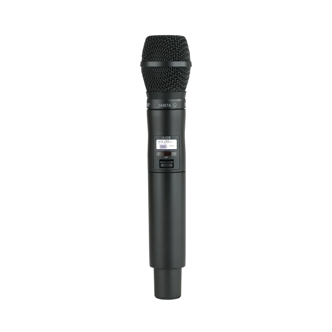 Shure ULXD2 SM87 Digital Handheld Wireless Microphone Transmitter Shure ULXD2 SM87 digital handheld wireless microphone transmitter with capsule front view
