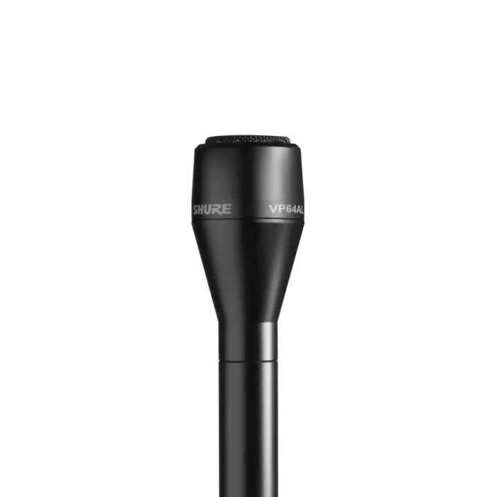 Shure VP64 professional microphone for audio and video productions, front view with integrated stand adapter
