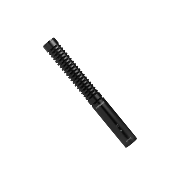 Shure VP82 short shotgun microphone with windscreen and shock mount assembly