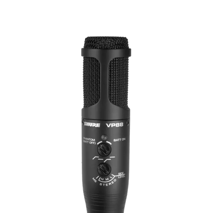 Shure VP88 stereo microphone with XLR connectors and shock mount assembly