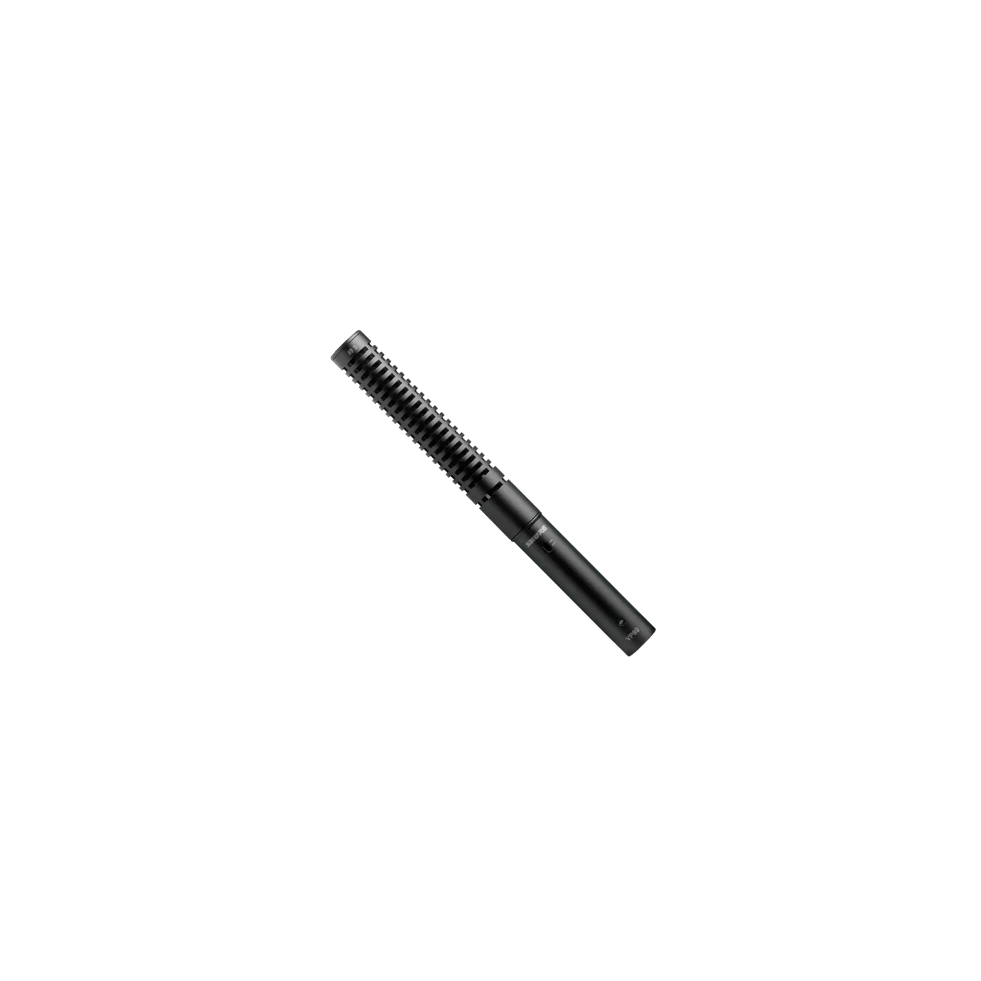 Shure VP89 Premium Modular Shotgun Microphone Front View Shure VP89 premium modular shotgun microphone with black finish and professional XLR connector