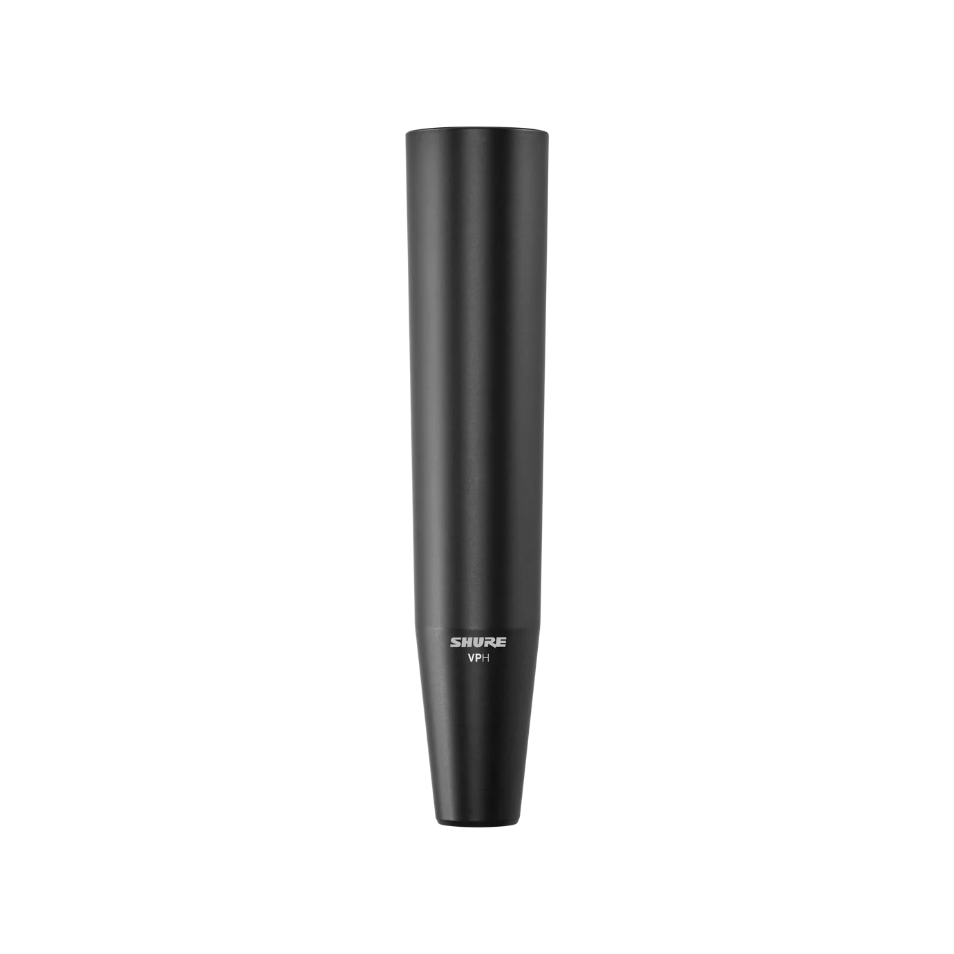 Shure VPH Wireless Microphone Handle Front View Shure VPH wireless microphone handle with grip controls and connector port