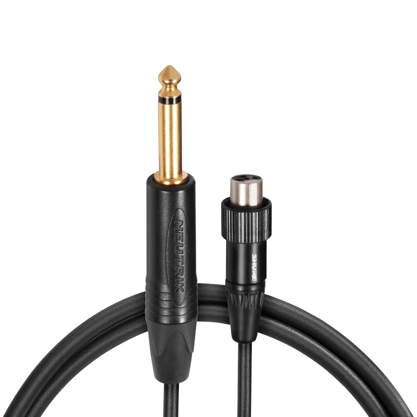 Shure WA305 Premium Guitar Bass Cable Locking Thread Shure WA305 premium guitar and bass cable with locking thread connector front view