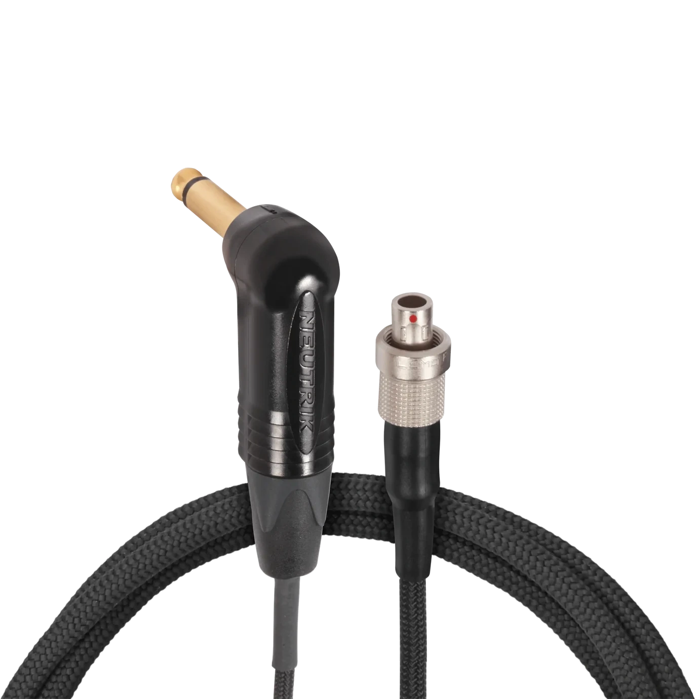 Shure WA309 Right-Angle LEMO Instrument Cable Shure WA309 right-angle LEMO connector instrument cable with black jacket and gold-plated connectors