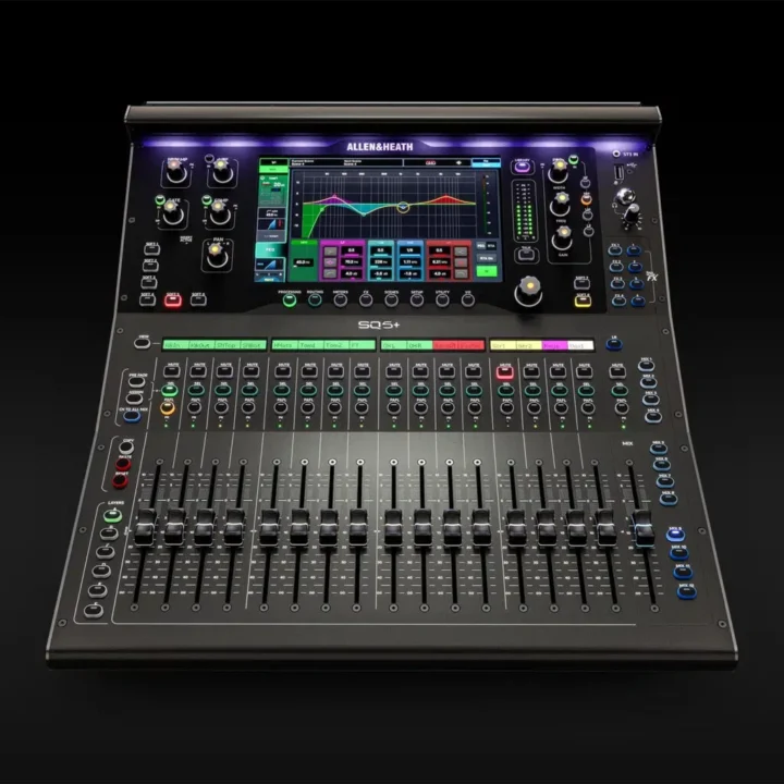 Allen & Heath SQ5+ digital mixer dimensional diagram showing width depth and height specifications