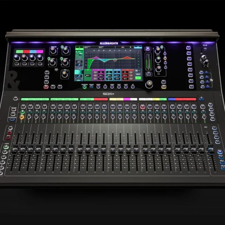 Allen & Heath SQ6+ digital mixer dimensional diagram showing width, depth, and height measurements