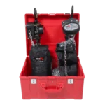 ProX 1 ton manual chain hoist with 30 foot chain, side view showing lifting mechanism and hook assembly