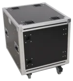ProX 10U 20 inch vertical rack shock mount case rear panel with caster wheels and slam doors