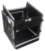 ProX 10U vertical rack mount flight case showing caster wheel and latch detail mechanism