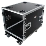 ProX 10U space rack mount flight case with 24 inch depth and rolling casters front view