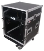 ProX 10U vertical rack mount flight case rear panel with caster wheels and cable management