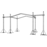 ProX 12D PR2 stage roofing system with speaker wings and chain hoists, front angle view