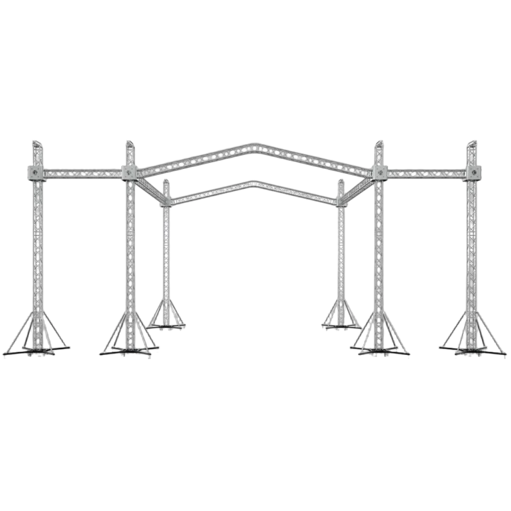 ProX 12D stage roofing system with 7 ft speaker wings and chain hoists, 30x30x23 ft truss structure