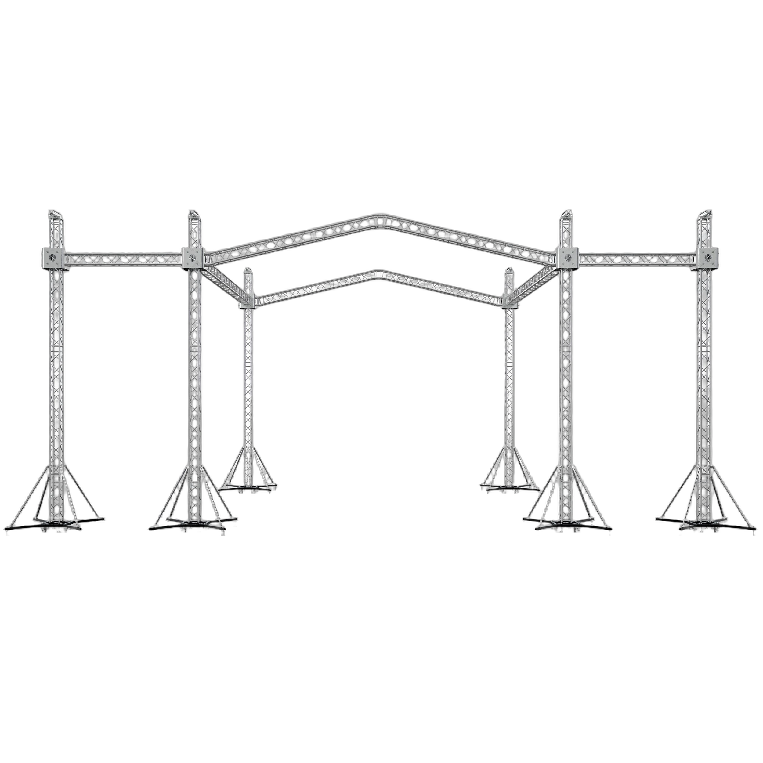 ProX 12D Stage Roofing System with Speaker Wings ProX 12D stage roofing system with 7 ft speaker wings and chain hoists, 30x30x23 ft truss structure