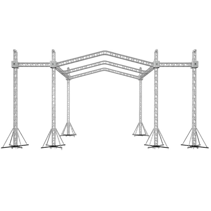 ProX 12D stage roofing system 30 feet wide by 30 feet long with 23 feet height and speaker wings assembly