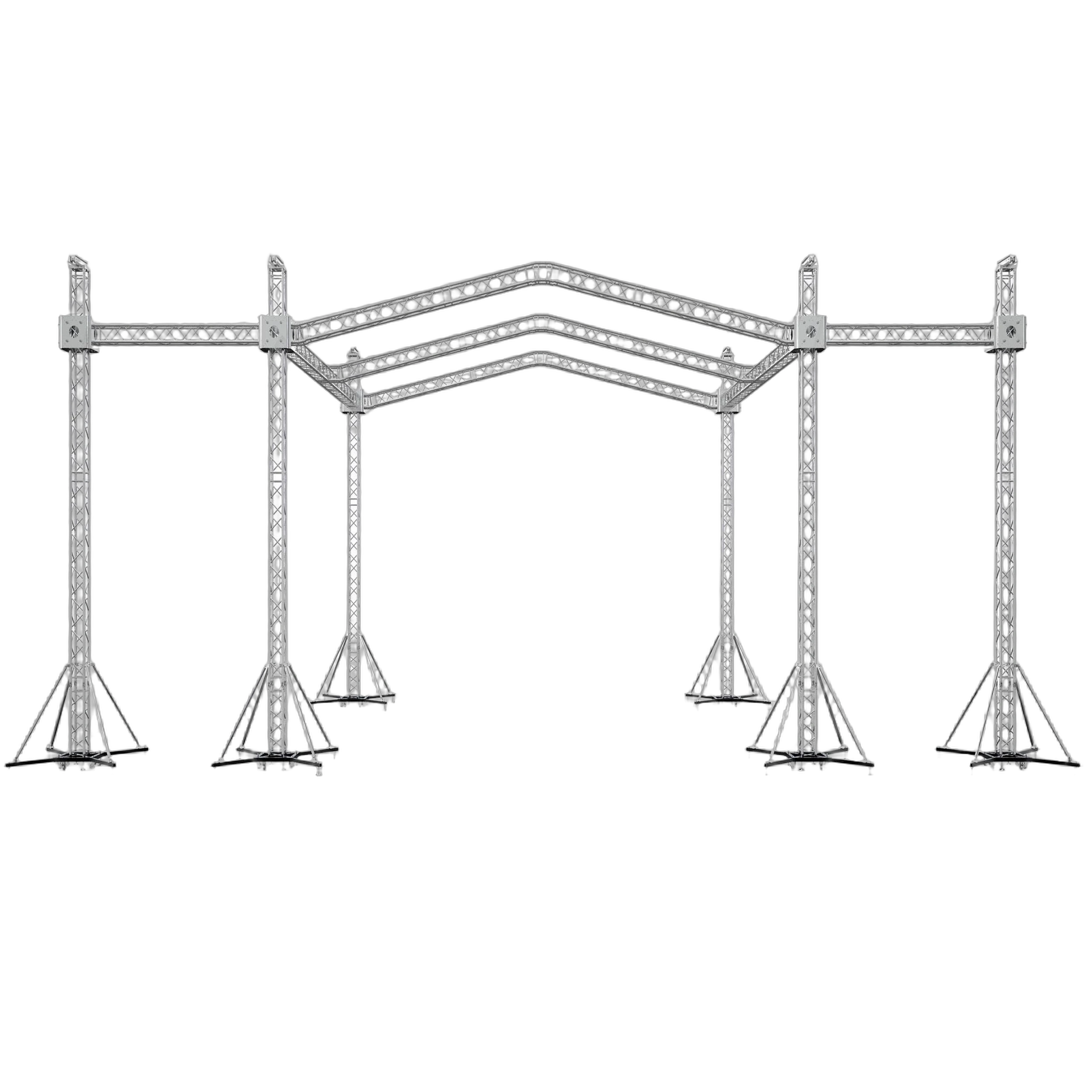 ProX 12D Stage Roofing System 30x30 Front View ProX 12D stage roofing system 30 feet wide by 30 feet long with 23 feet height and speaker wings assembly