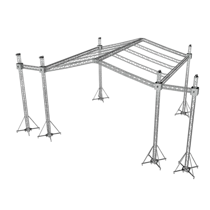 ProX 12D stage roofing truss system with speaker wings mounted, professional stage setup