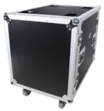 ProX 12U space amp rack mount ATA flight case with 24 inch depth showing hardware detail and caster wheels