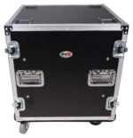 ProX 12U shockproof amp rack ATA flight case rear panel with caster wheels and 24 inch depth