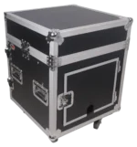 ProX 12U vertical rack mount flight case with 10U top mixer combo amp rack laptop shelf caster wheels dimensional diagram