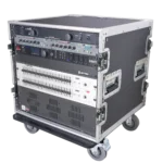 ProX 12U vertical rack mount flight case with caster wheels, professional audio equipment transport