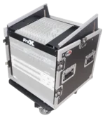 ProX 12U vertical rack mount flight case with caster wheels and top mixer combo amp compartment