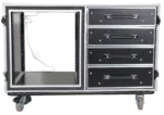 ProX 12U shockproof workstation case featuring dual side tables and storage drawers, professional equipment transport