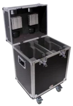 ProX 140 Style moving head lighting case rear panel showing cable management and ventilation ports