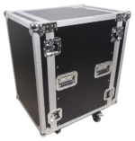 ProX 14U vertical amp rack mount flight case with caster wheels, professional touring setup